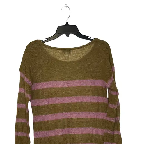 Loft Ann Taylor Women Medium Mohair Striped Pullover Sweater Long Sleeve Button Green