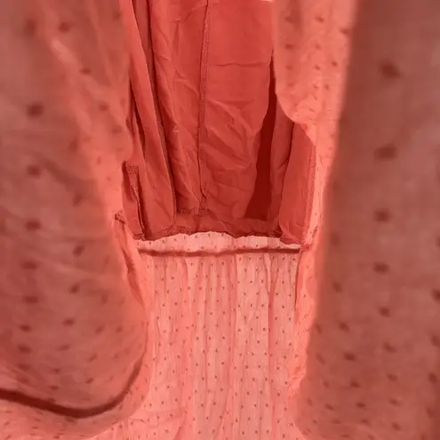 Main Strip Pink Maxi Dress M Swiss dot tiered keyhole back cottage prairie boho