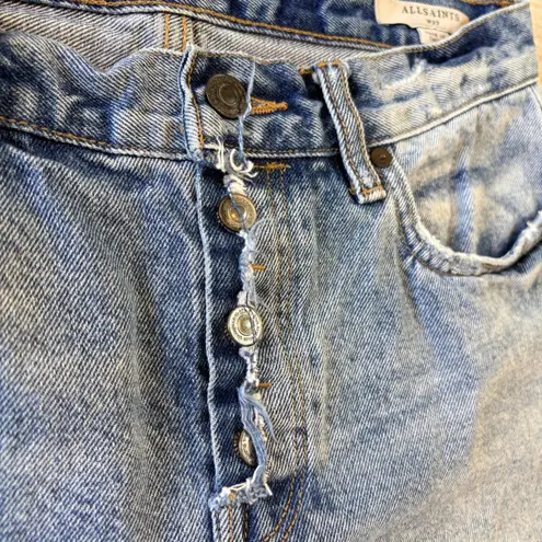 ALLSAINTS Denim Shorts Women Sz 27 Mid Rise Frayed Boy Short Cut Offs Beach Blue