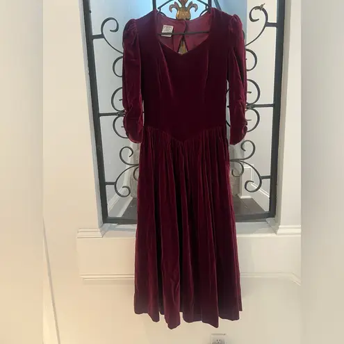 Laura Ashley Vintage Burgundy Velvet Dress 80sRomance Victorian Ralph Christmas
