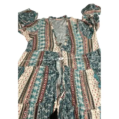 Ces Femme Mixed Print Tassels Tie Cover Up Size Large Green