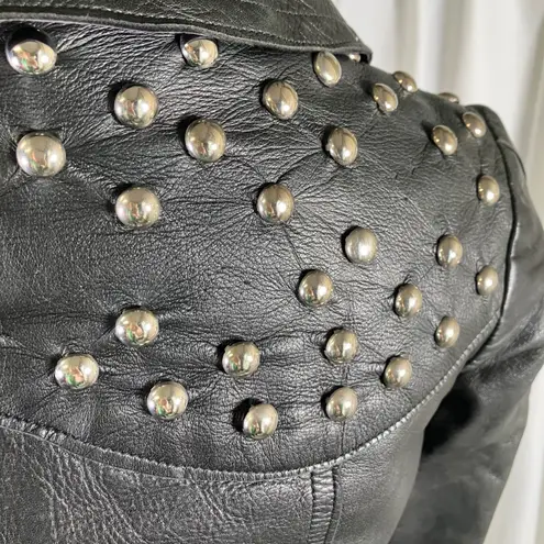 Annelies Gouraud for Brezin France Vintage Studded Black Leather Jacket Women XS