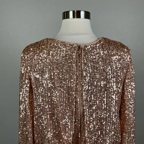 Eliza J Sequined Long Sleeve Cocktail Dress Size 12 Rose Gold V-Neck Sheath