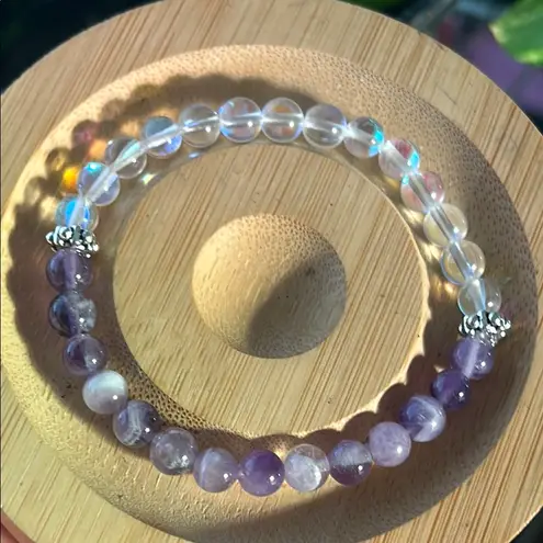 Handmade Amethyst + Aura Quartz Beaded Bracelet