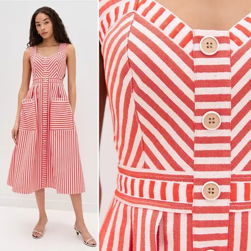 Hunter Bell Cosi Striped Midi Dress Red Poppy White Button Front Size 2 NWT - Image 17