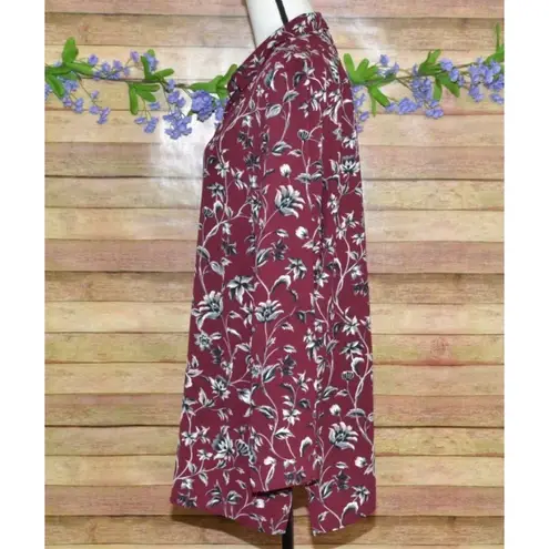 J. Jill Ladies Maroon Floral Button Up Tunic Blouse Size XL Modest Career Red