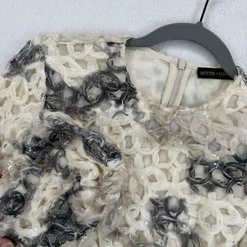 Hottie + Lord Top Women's Long Sleeve Crop Top Beige Black Floral Mesh Sz 0 Tan