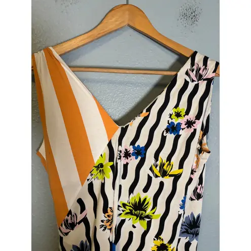 Bimba Y Lola Mixed Print Wrap Tank Top Size XS Stripe Floral Orange Beach Swim