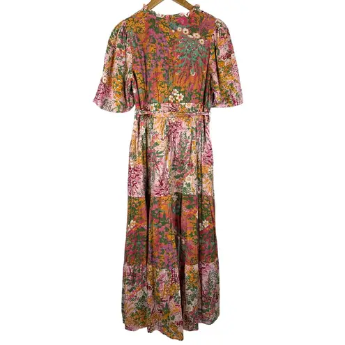 Banjanan Hilary Dress in Loki’s Garden Puffed Sleeve Midi Dress Size Medium Pink