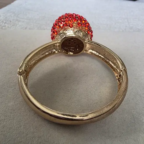 Vintage Statement Gold Red Cubic Zirconia Ball Clamper Hinge Bracelet