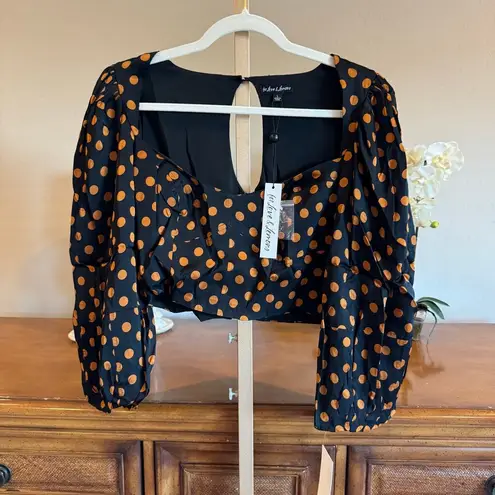 For Love & Lemons Lark Blouse NWT Black/Brown Polka Dot Size L MSRP $128 Black Size L