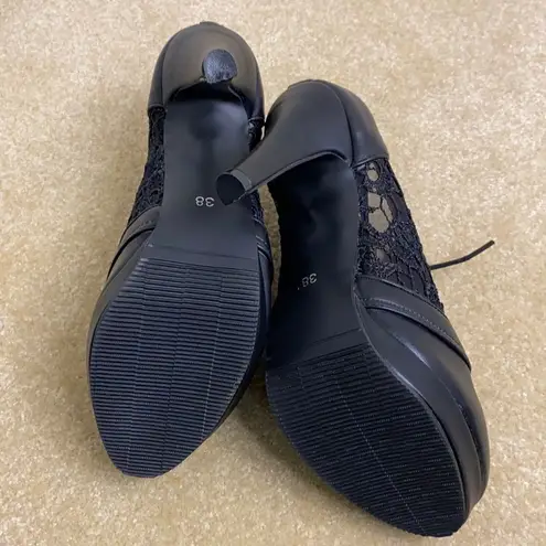 Women’s Black High Heel Booties with Lace Detail EU Size 38 US 7/7.5 NEW Black