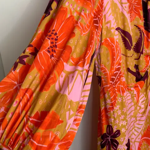 Farm Rio Jungle Panther Beige Midi Longsleeve Dress Large New with Tags