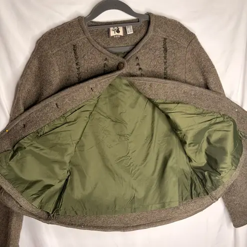 Solo 100% Wool Trachten Jacket Blazer Austrian Folk Loden Horn Buttons Size 10 Brown