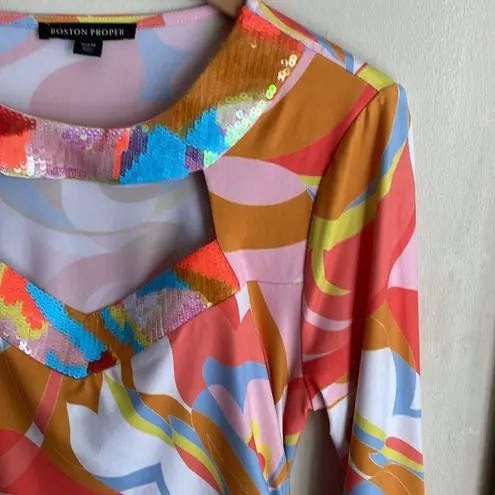 Boston Proper Sequin Cutout Neckline Ruched Maxi Dress