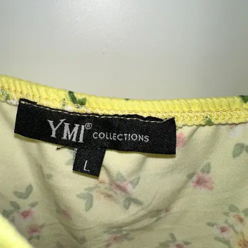 YMI Collections Yellow With Pink Floral Design Top Large