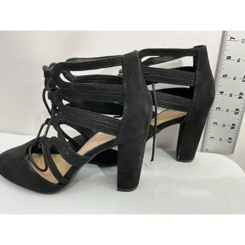 Womans Christian Siriano Ankle shoe 6.5 Black Strappy Tie Block Heel
