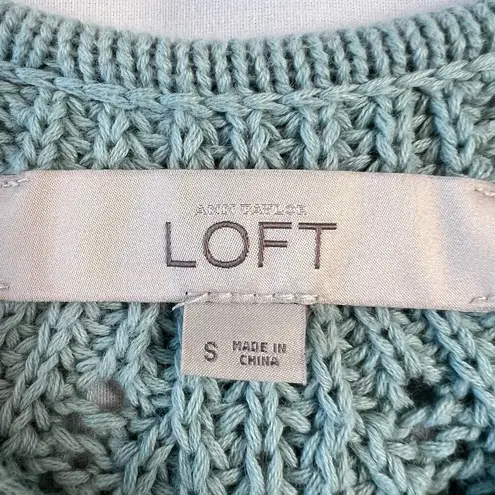 Loft  Women's Small Mint Green Open Knit Sweater 100% Cotton Pastel Spring