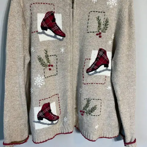 Croft & Barrow Vtg  Ice Skating Christmas Wool Angora Full Zip Sweater Women's L