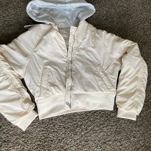 No Comment Cream Bomber Jacket with Quilted Design and High Collar