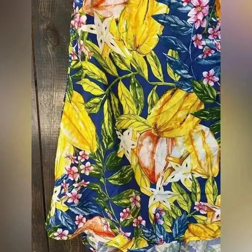 Rachel Roy Tropical Floral Print Cap Sleeve Blouse Summer Top Navy Yellow XS D17