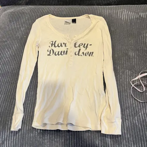 Harley Davidson Long Sleeve Thermal Top Womens Size Large Cream Tight Fitting