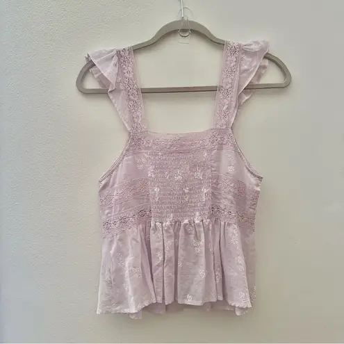 Free People  Beautiful Fleurs Poplin Smocked Ruffle Tank -  Purple, M