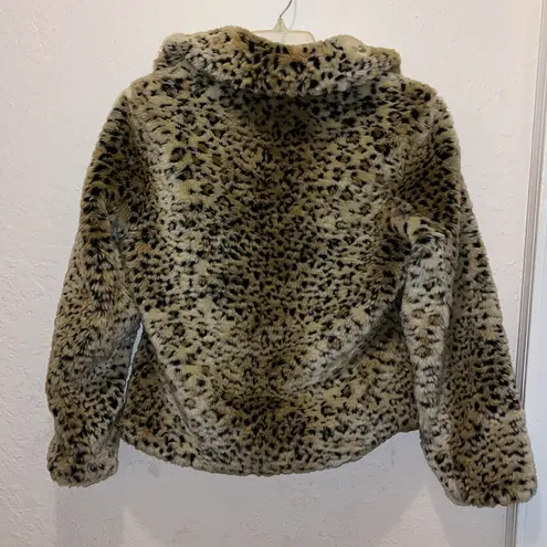 Leopard Print Faux Fur Totally Reversible Faux Leather Jacket Black Size M