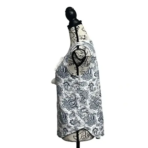 Larry levine Paisley Linen Blouse Women’s Hippie Boho Modest Mature Beach Boxy M White Size M