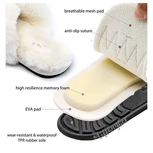 Fluffy Faux Bunny Fur Cross Band Slippers White