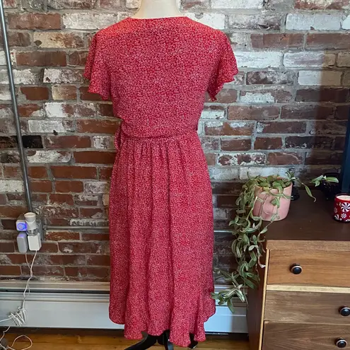 ZESICA Women's Bohemian Floral Printed Wrap V Neck Short Sleeve Split Beach S Red