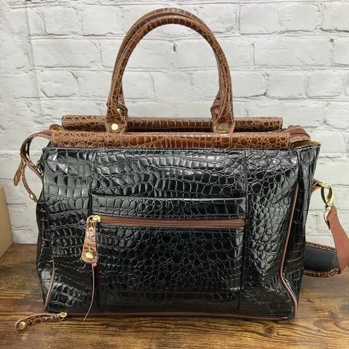 Samantha Brown Bag Women's Brown Black Faux Croc Weekender Overnight Tote