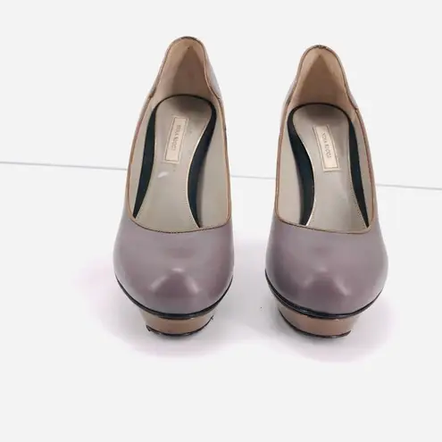 Nina Ricci Leather Structured Heel Platform Pump Slate Grey & Brown Size 6.5 (6)