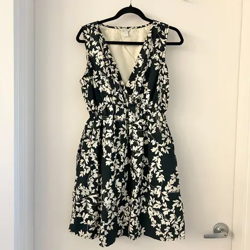 Garnet Hill Sleeveless Surplice Viole Floral Dress in Dark Green Ivory Size 14