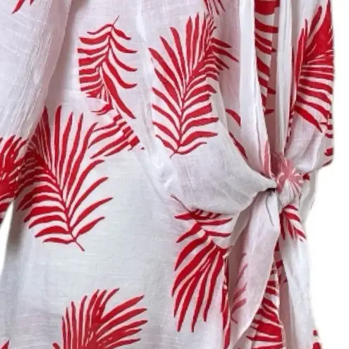 Christine Phillipe New Swim Coverup Tie Front White Red Palm Women’s Size Medium