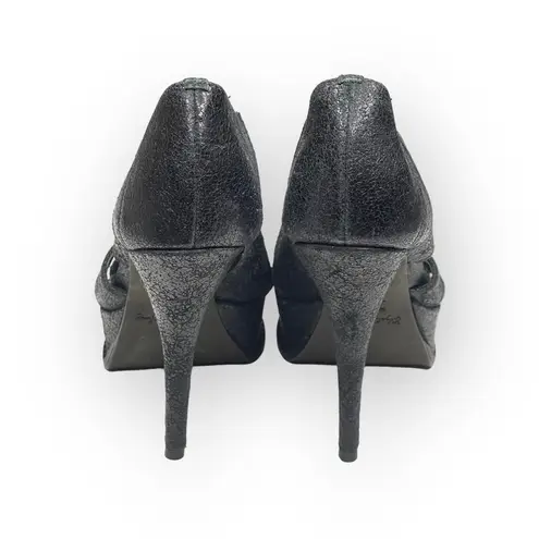 Elizabeth and James š Milla Platform Stiletto Heel Sandal š Black Sheen š7.5M