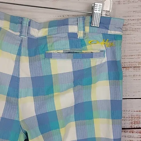 Oakley  Blue White Yellow Plaid Low Rise Bermuda Women's Shorts Size Junior's 11