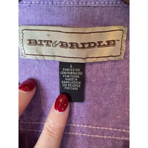 Bit & Bridle Shirt Women Large Purple Collared Floral Button Down Equestrian