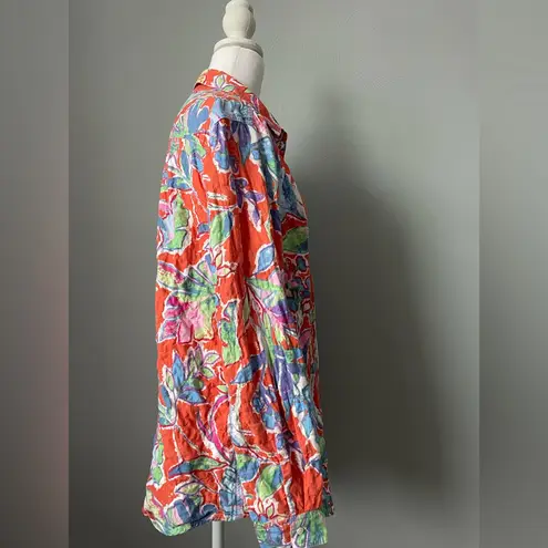 J. McLaughlin Bright Tropical Leaf Flower Print Top Orange Size M