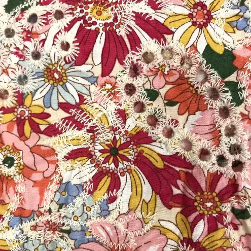 Solitaire Floral Eyelet Ruffle Tank Top Women L Red Preppy Fairy Cottage Resort