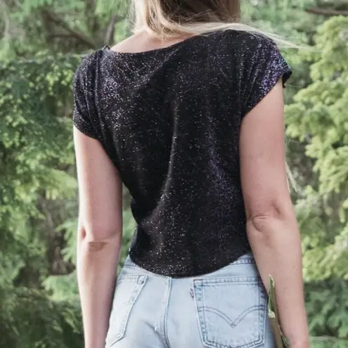 Vintage 80s / 90s Sequin Sparkly Disco Short Sleeve Blouse Multiple Size M