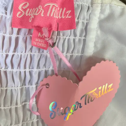 Sugar Thrillz Winter Rose White Tulle Coquette Dress Red Bows Valentine Babydoll Size M