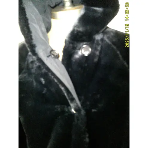 NWT $675 Jane Post S Womens Reversible Cocoon Coat Faux Fur Black Soft Warm Hood