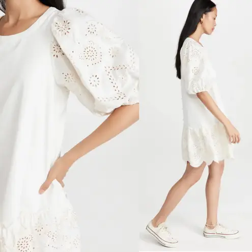 Moon River Embroidered Eyelet Puff Sleeve Shirtdress Dress