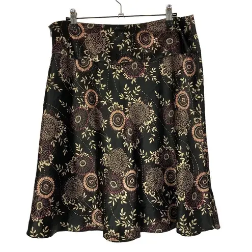 Star City Vintage Black Floral Satin A-Line Skirt 12