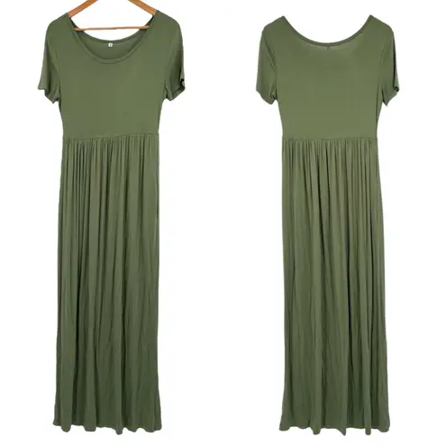 Olive Green Stretchy Maternity Baby Shower Pregnant Party Photos Maxi Dress M Size M