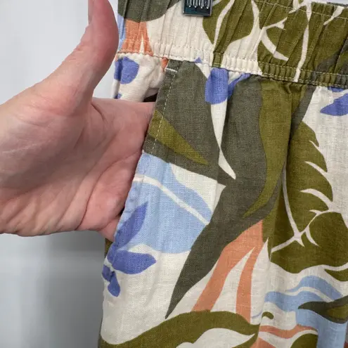 Tahari Wide Leg Lounge Beachy Pants Womens Small White Green Tropical Linen