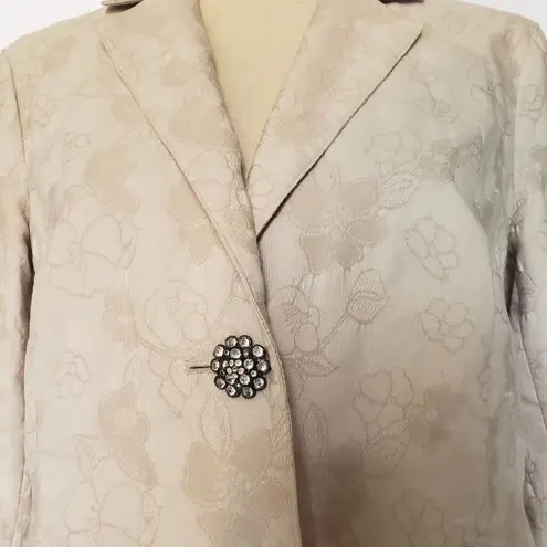 Mimi Maternity Floral Brocade Womens Blazer Sz M Cottagecore Single Button Soft Tan