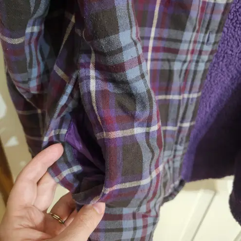 Che Bella Maxxsel Shacket Sherpa Flannel Shirt Purple Plaid Sz M Size M