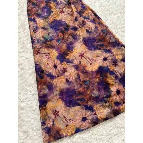 Fore Boutique Satin Purple Gold Floral Maxi Dress Strapless Open Cowl Back